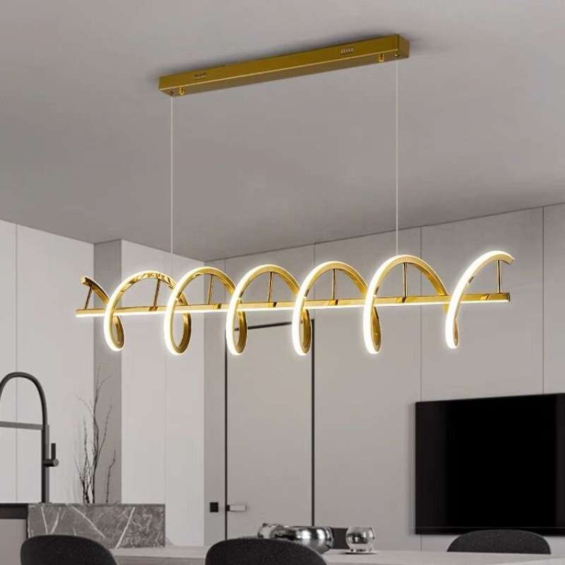 现代轻奢个性不锈钢螺旋餐厅吊灯设计师款大气厨房岛台吧台长吊灯