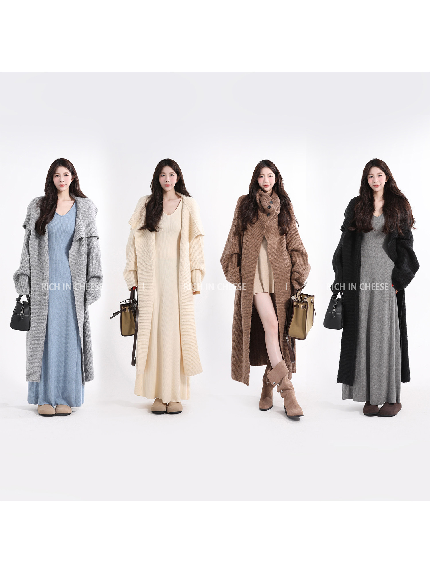 Shuhulei big quilt [элитный стиль] длинное пальто из хлопка и шерсти с большими лацканами, женский осенний толстый вязаный кардиган Изображение 1