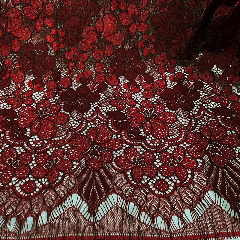 新款双色蕾丝布料服装面料镂空立体镂花布料波浪边睫毛边蕾丝面料