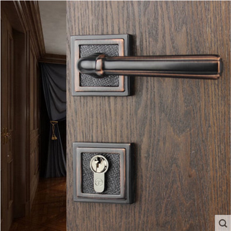美式铜锁黑色门锁简约美式室内分体锁仿古房门锁卧室执手锁ME3990