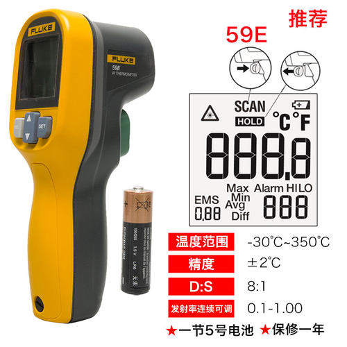 FLUKE福禄克F59E温度计62 MT4 MAX+红外线测温仪点温枪烘焙油雷泰