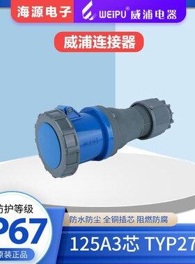 WEIPU威浦125A3芯 防水工业连接器插座 TYP2702 220V 2P+E IP67