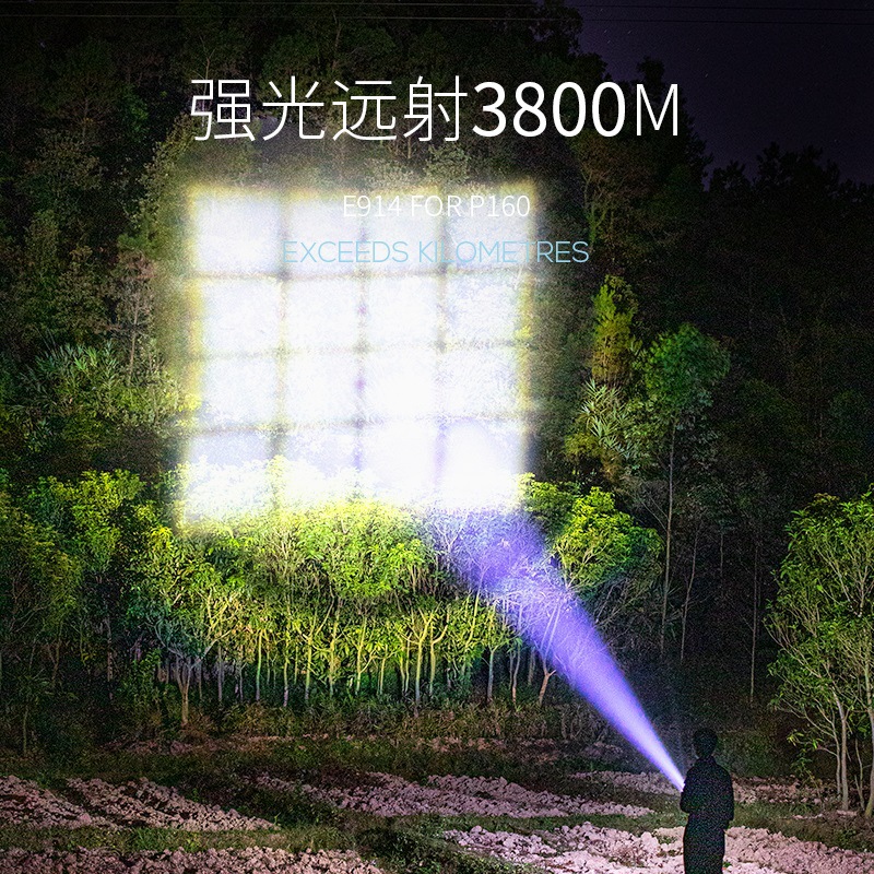 P160大功率多功能强光手电户外便携探洞手电筒超亮变焦带电显照明