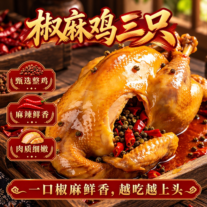 三德子【椒麻鸡3只】麻椒鸡卤味熟食花椒真空鸡肉花椒鸡四川特产