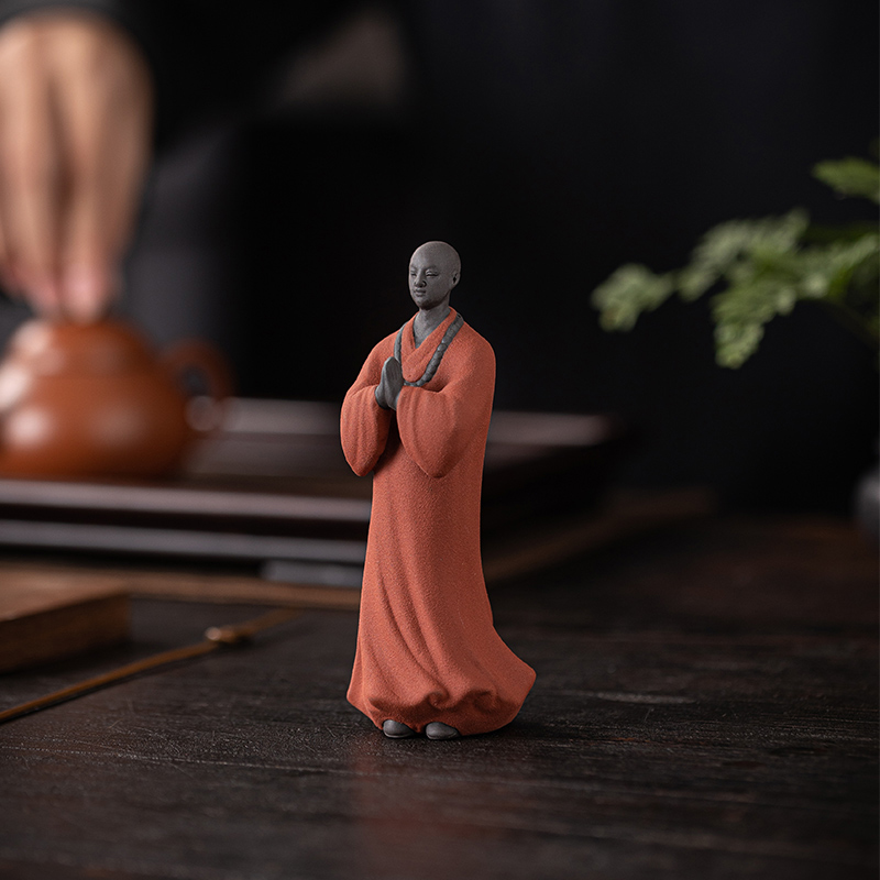 创意中式小和尚摆件紫砂禅意家居装饰小沙弥陶瓷工艺品微景观造景