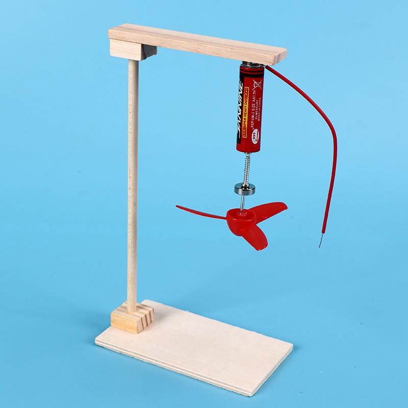 DIY科技小制作电磁旋转风扇模型电池铜线磁铁感应效应科学实验