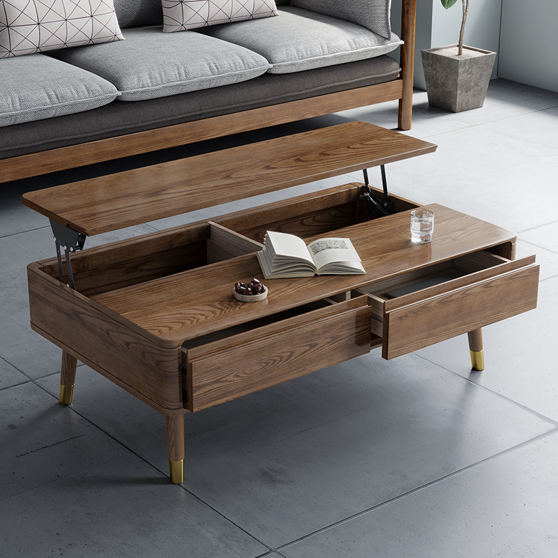 北欧全实木伸缩升降茶几多功能折叠两用储物白蜡木电脑桌书桌家具