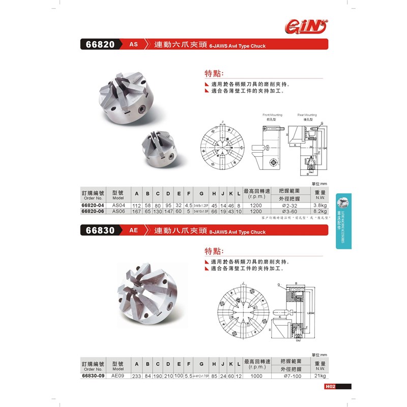 正品台湾精展连动六爪夹头(前孔型)(後孔型)66820-AS-AS04-AS06
