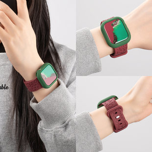 美派新款 简约硅胶保护壳 适用iwatchs10苹果s10手表表带豹纹硅胶表带applewatchs9运动8透气腕带7夏季 se女款