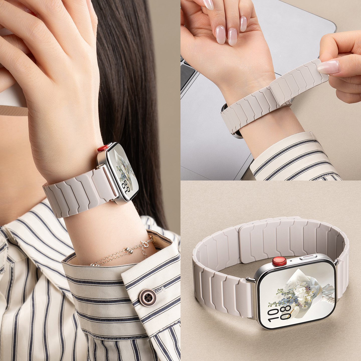 美派适用华为fit4pro硅胶磁吸反扣表带新款FIT4铠甲勇士手表带watchfit3女款手表表带智能fit2夏季透气男腕带