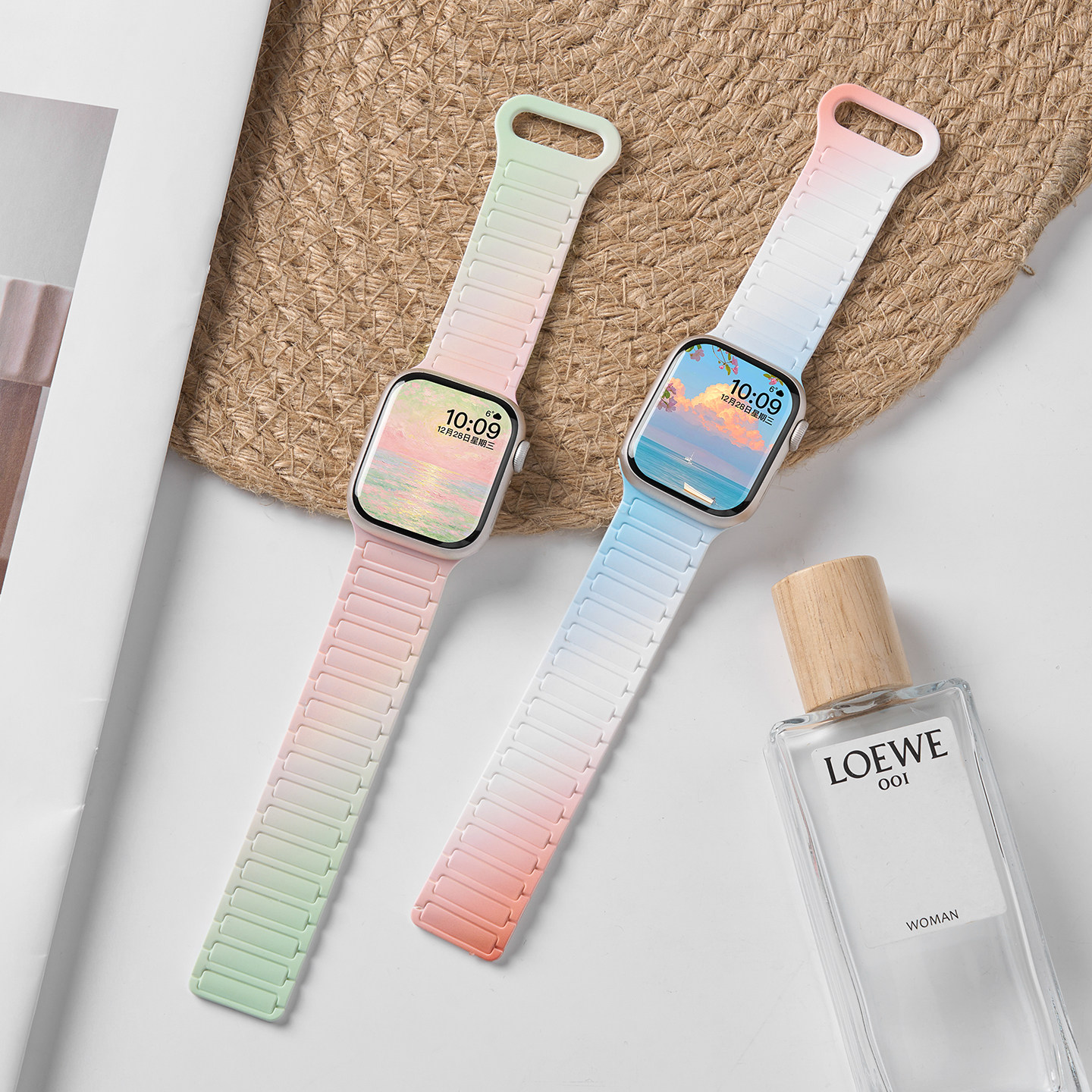 美派适用applewatch11苹果S10手表iwatch9表带磁吸S10夏天运动S8硅胶女款S7高级Ultra男SE3新款腕带配件男款