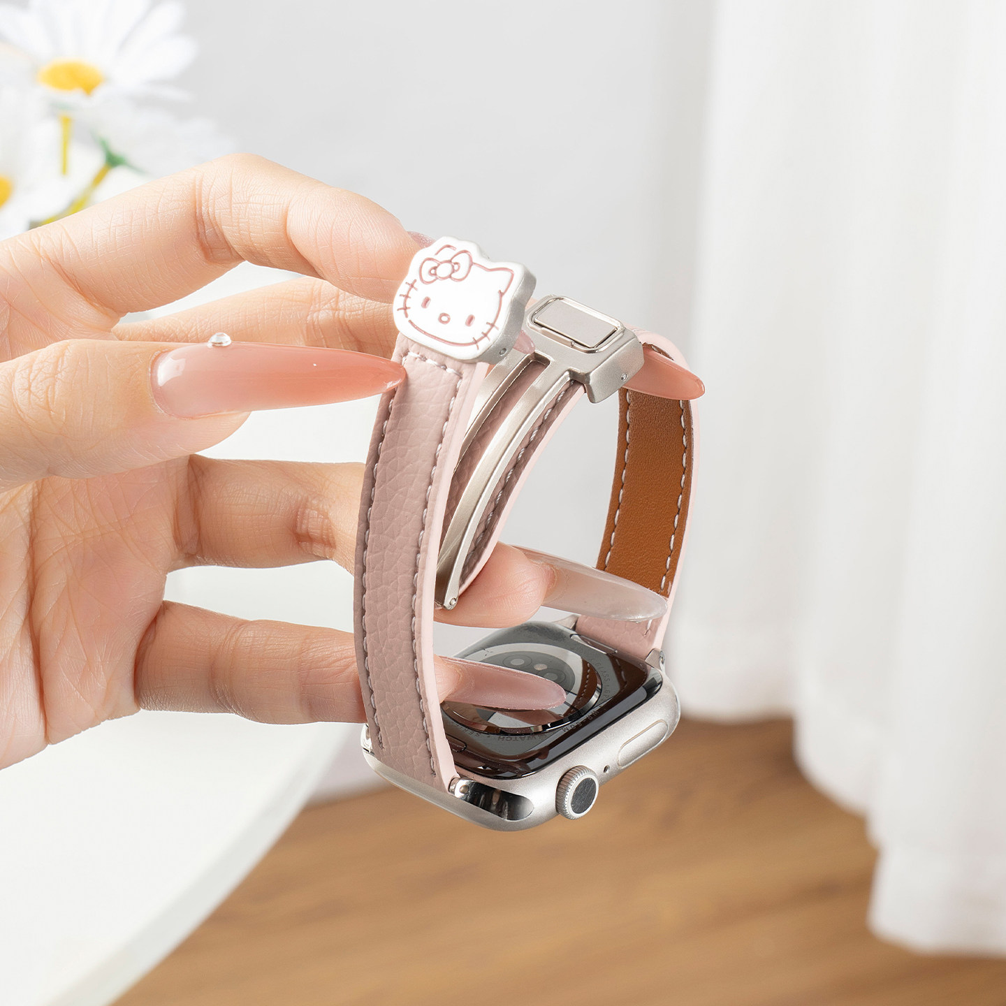 美派适用iwatch11手表带苹果S9手表watch9皮革真皮S10夏天S8女生新款S7创意磁吸7腕带S6运动3配件KT猫皮质