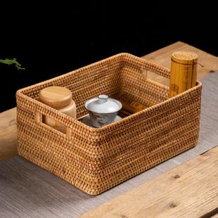 藤编收纳筐越南秋藤手工编织家用大号储物盒零食杂物篮脏衣整理篮