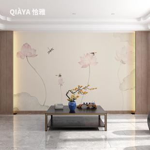 简约素雅荷花轻奢客厅沙发电视背景墙壁纸时尚 现代新中式 墙布壁画