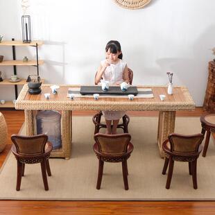 阳台喝茶专用桌藤编茶桌椅组合简约现代实木家用功夫小茶台泡茶桌