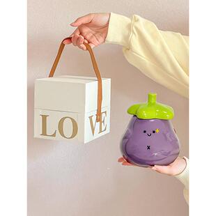 给女孩的奇怪的生日礼物，女朋友，治疗可爱的有盖的茄子杯，家用