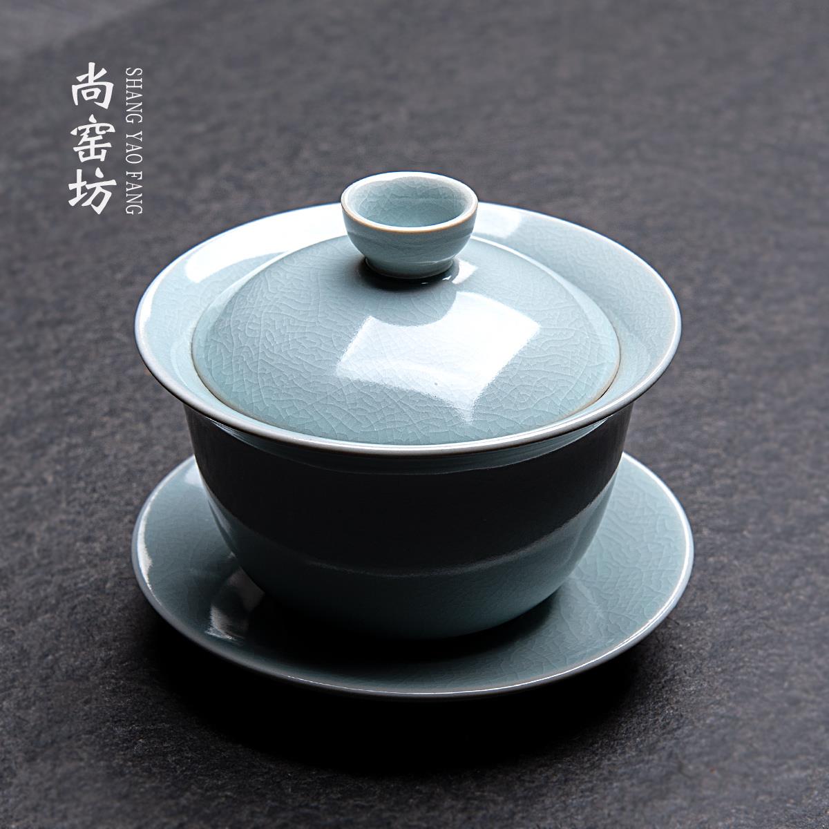 开片冰裂三才盖碗茶杯敬茶杯茶具单人汝窑家用泡茶 可养功夫瓷器