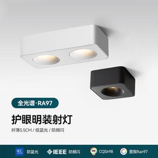 射灯免开孔家用客厅无主灯走廊过道吸顶防眩双头筒灯 单头超薄明装