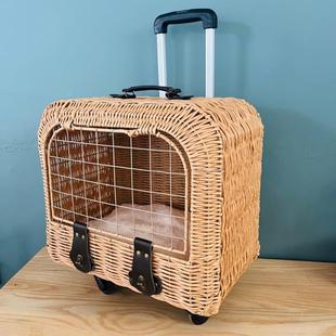 olvy狗狗猫咪外出拉杆箱猫推车田园塑藤编柳编织猫包便携宠物猫咪