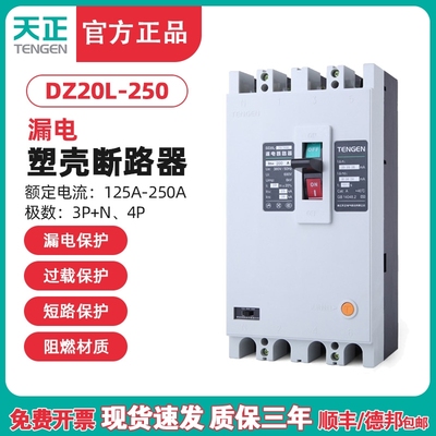 TENGEN天正DZ20L-250/3N300 250A漏电空开塑壳断路器三相四线200A