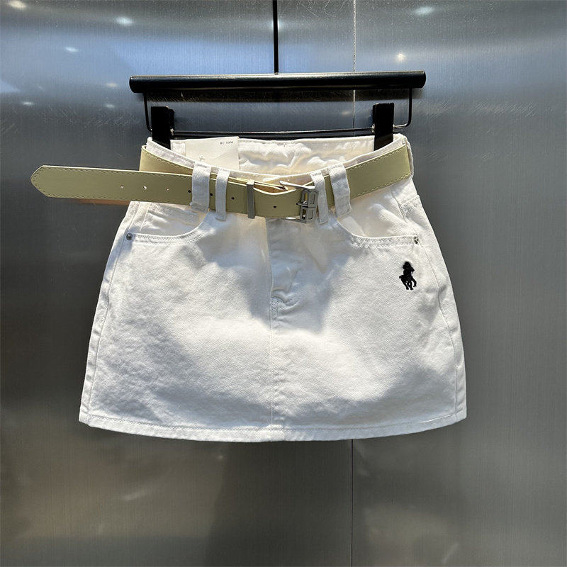 欧货2026年夏季新款高腰无弹辣妹刺绣牛仔短裙防走光白色a字裙