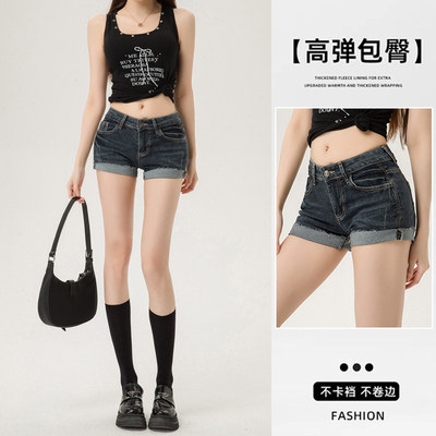 美式卷边牛仔短裤女夏季