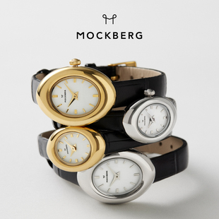 MOCKBREG百搭通勤椭圆表瑞典极简设计真皮表带女表时尚生日礼物