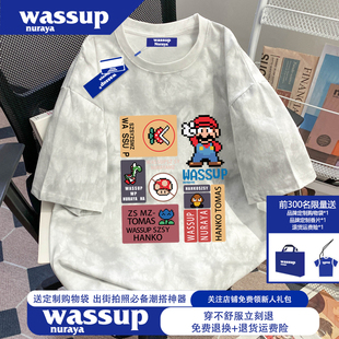 WASSUP NURAYA美式潮牌扎染紫色短袖t恤男士夏季纯棉凉感情侣上衣