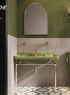 仪奢法式复古浴室柜组合洗手盆洗漱台洗脸盆复古绿色陶瓷盆