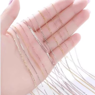 18K金项链O字链女K金AU750彩金黄金玫瑰金白金素链套链细款锁骨链