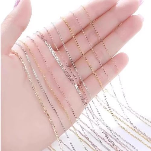 18K金项链O字链女K金AU750彩金黄金玫瑰金白金素链套链细款锁骨链