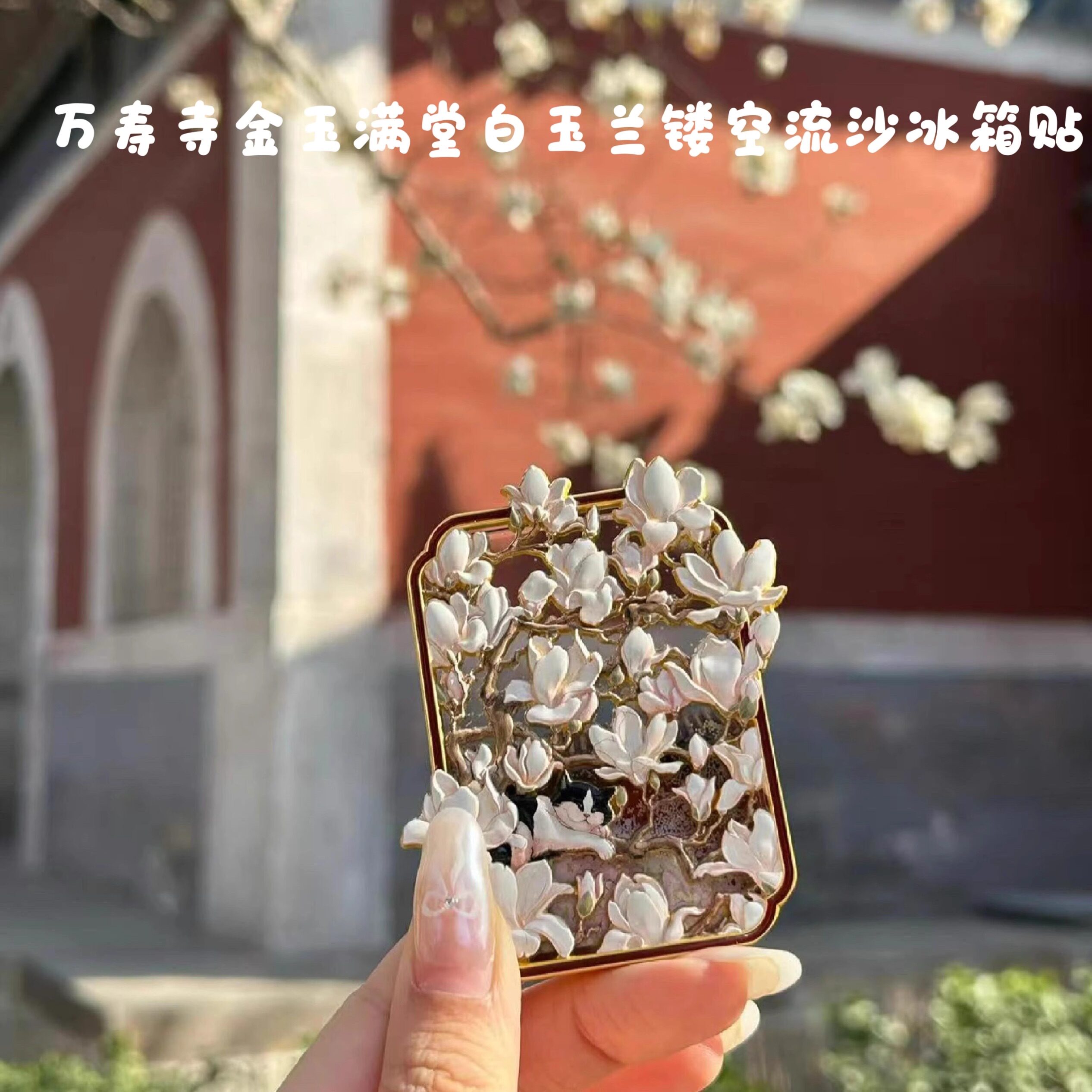 北京文创万寿寺白玉兰花流沙金属冰箱贴特色故宫天坛周边纪念品