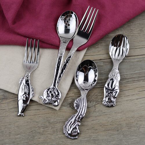 动物卡通 304不锈钢儿童勺子叉E子吃面叉子宝宝吃饭勺喝汤勺子