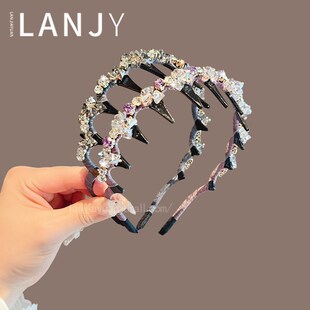 超闪满钻水晶头箍2024年新款重工水钻发箍带齿防滑压发.发卡发捆
