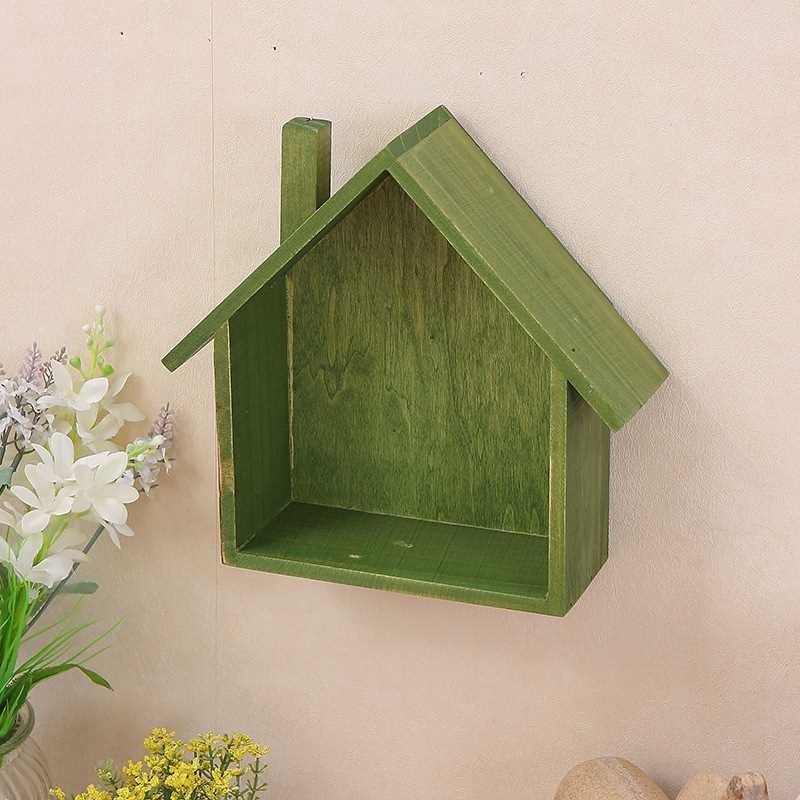 儿童房彩色房子壁挂装饰客厅墙上装饰品挂件幼儿园墙饰置物架实木