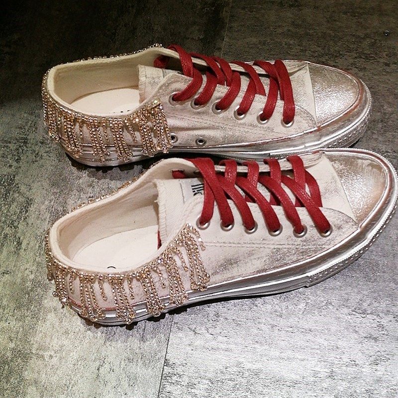 小脏鞋女鞋秋季2j023新款钻女生帆布鞋韩版网红平底鞋百搭爆款