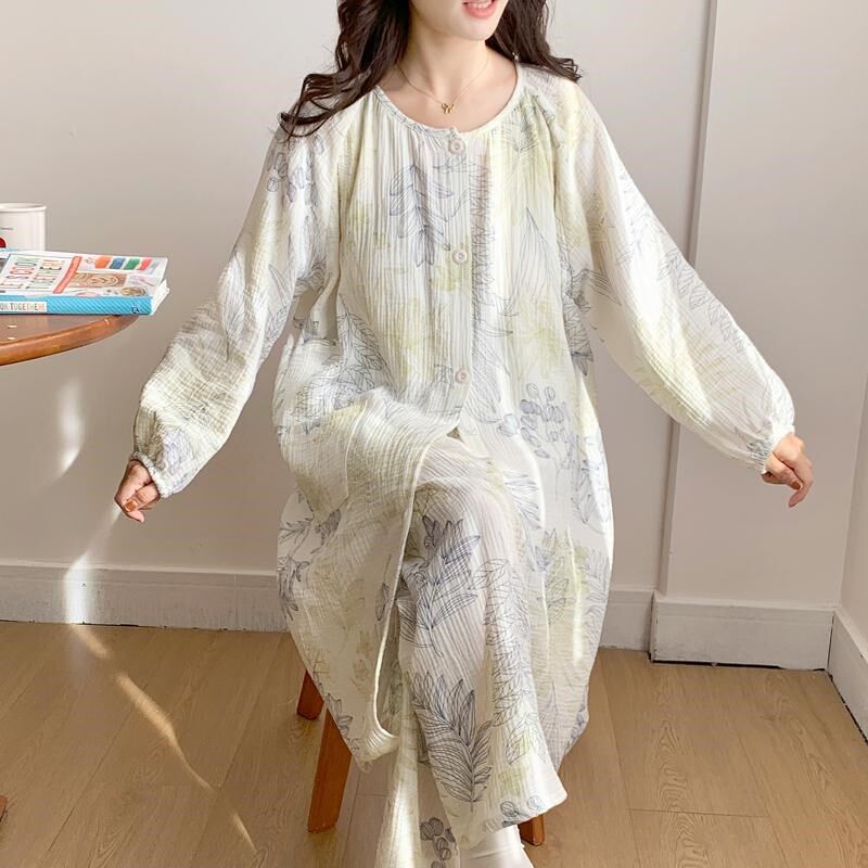 带胸垫月子服待产裙夏季薄款产后纯棉纱布孕妇哺乳裙裤套装两件套