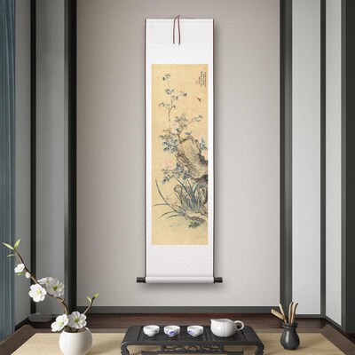 清 蒋溥《兰石图》客p厅书房茶室装饰画挂画玄关水墨高清卷轴字画