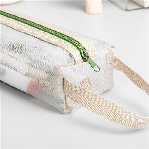 现货202新款透明网纱笔袋文具袋大容量学生用品铅笔袋简约is风高