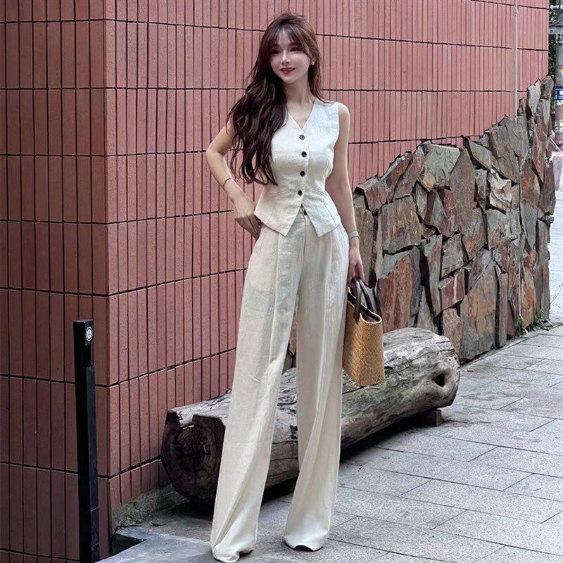 法式气质通勤高级感套装女2025夏季新款老钱风马甲阔腿裤两件套女