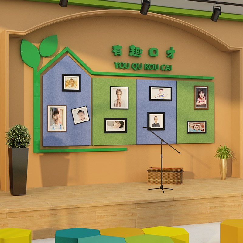 口才教室布置装饰毛毡板墙面贴艺术机构学员风采照片小主持人背景