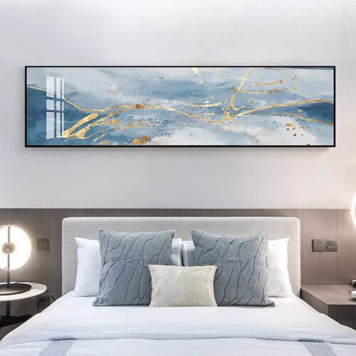卧室床头装饰画i现代简约抽象免打孔壁画客厅横版民宿酒店宾馆挂