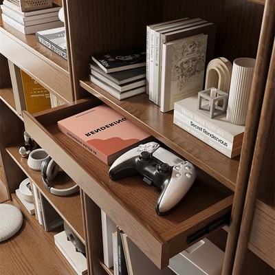 全实木橡木卡座书柜储物柜置物架书架落地一体到顶办公室书房柜子