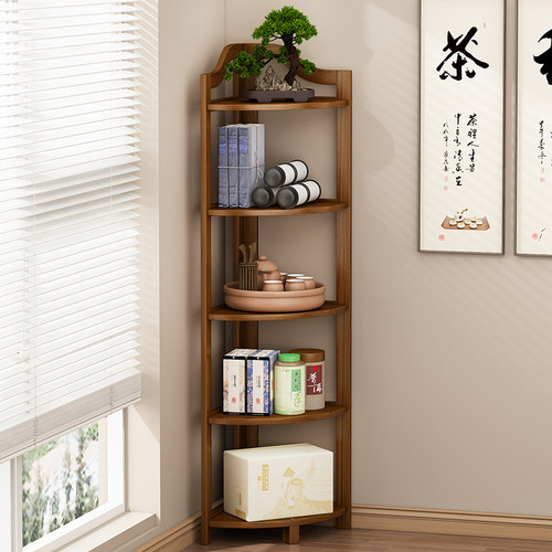 三角拐角置物架落地茶具茶壶竹子架子墙角柜子储V物柜扇形收纳柜 - 封面