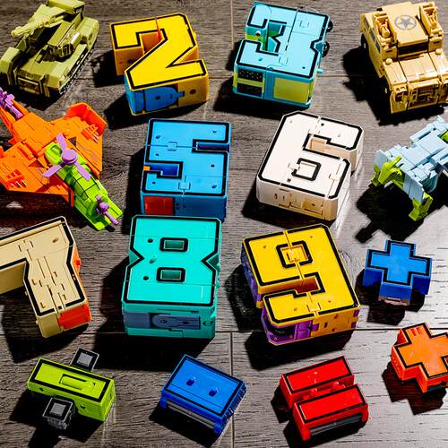 数字合体变形玩具恐龙机器人男w孩金刚汽车益智5积木4字母6岁儿童