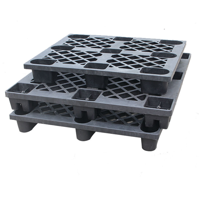 单面九脚黑色塑料卡板塑胶叉车托盘防潮地台板仓储垫板栈板网格