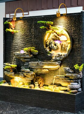 庭院大型落地假山流水喷泉摆件客厅玄关鱼池装饰水幕隔断屏风造景
