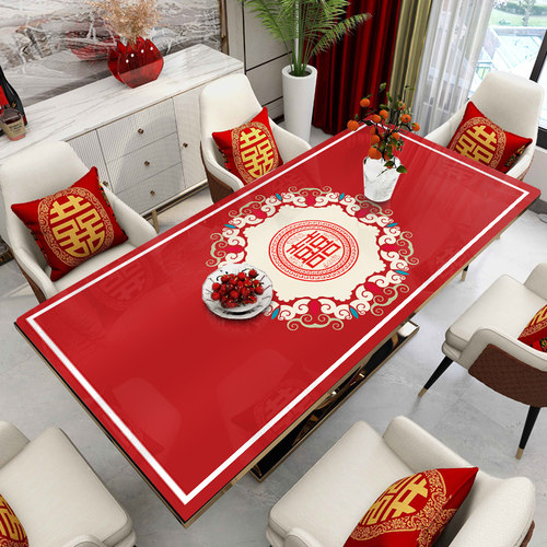中式红色餐桌桌垫防水防烫防尘桌布防油喜庆结婚茶几垫Z子结婚家