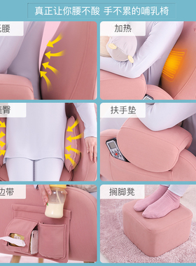 哺乳喂奶椅子沙发凳单人粉红色实木布艺靠背月子孕妇母婴室608B