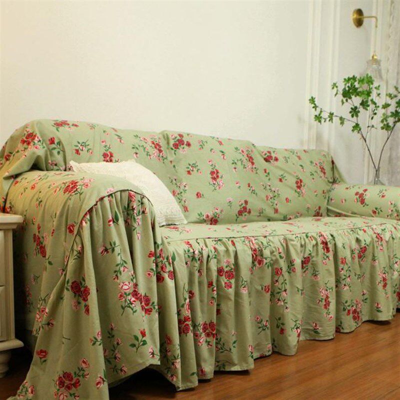 欧式韩式美式田园绿底玫瑰全棉纯棉沙发巾沙发盖布沙发套沙发罩